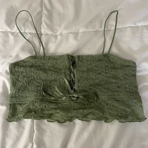 Colsie Lacy/Lace-Up Green Bralette